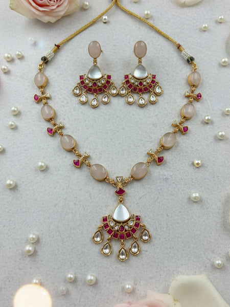 Golden Plated Semi-Precious Stone Necklace Set with Kundan Touch
