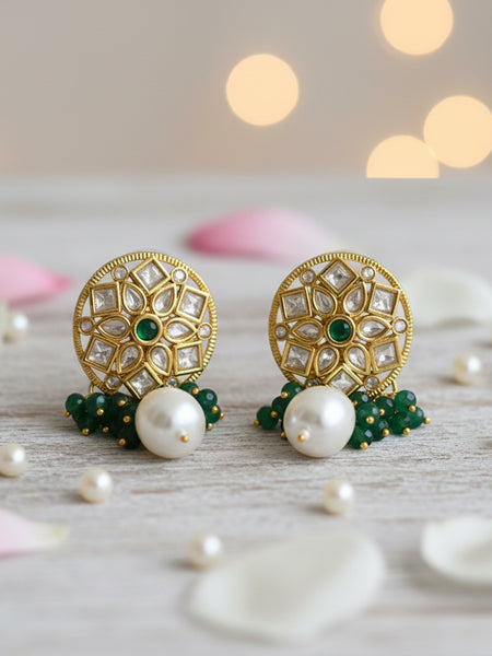 Traditional Kundan Cheed Beaded Necklace Set in Golden Finish