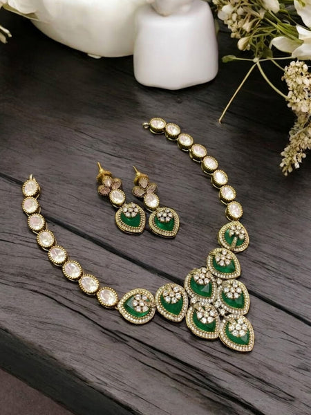 Emerald Elegance Kundan Necklace Set