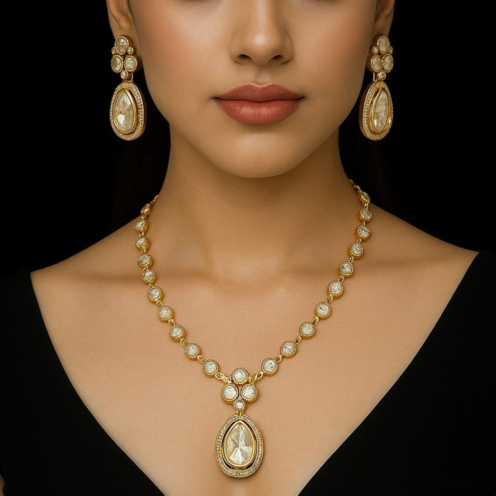Royal Kundan Polki Necklace Set with Drop Earrings  Traditional Bridal Jewelry