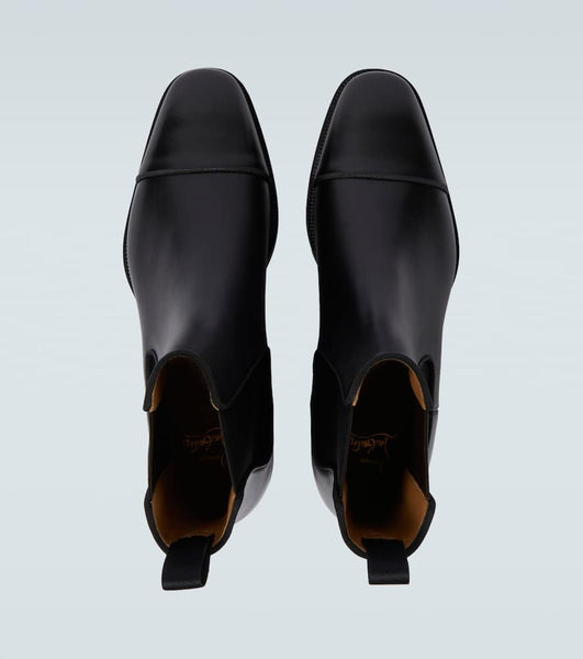 Premium Black Leather Chelsea Boots with Red-Accent Sole