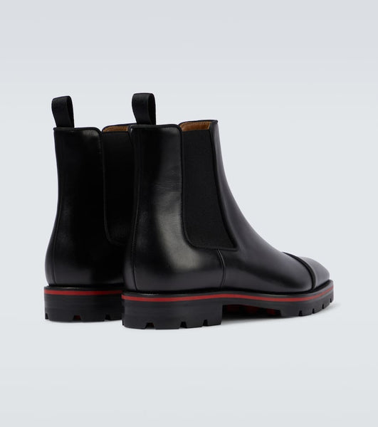 Premium Black Leather Chelsea Boots with Red-Accent Sole