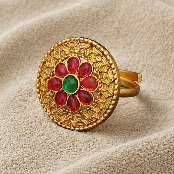 Traditional Floral Kundan Adjustable Ring