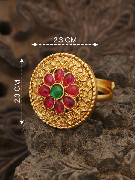 Traditional Floral Kundan Adjustable Ring