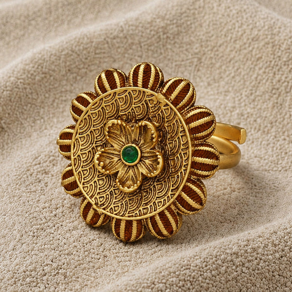Traditional Floral Design Gold Tone Adjustable Ring for Women  Ethnic Statement Ring