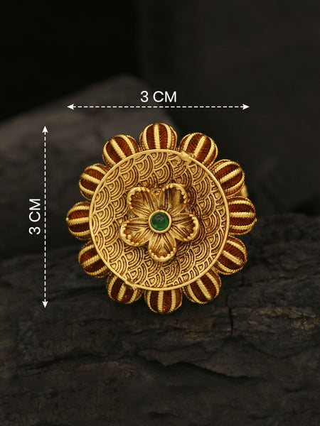Traditional Floral Design Gold Tone Adjustable Ring for Women  Ethnic Statement Ring