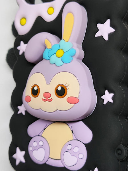 3D Rabbit Holder Cute Cartoon Soft Silicone Back Case for iPhone 12 ,13 14 and 15 Series