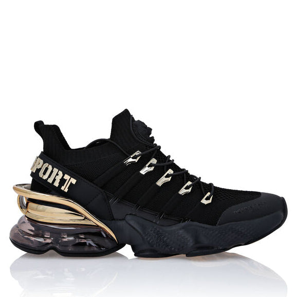 Luxury Black & Gold Sports Sneakers for Men | Premium Cushioned Designer Shoes