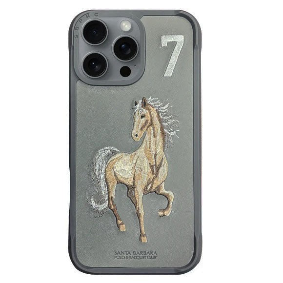 Santa Barbara Boris Series Embroided Horse Leather Case for iPhone 16 Series