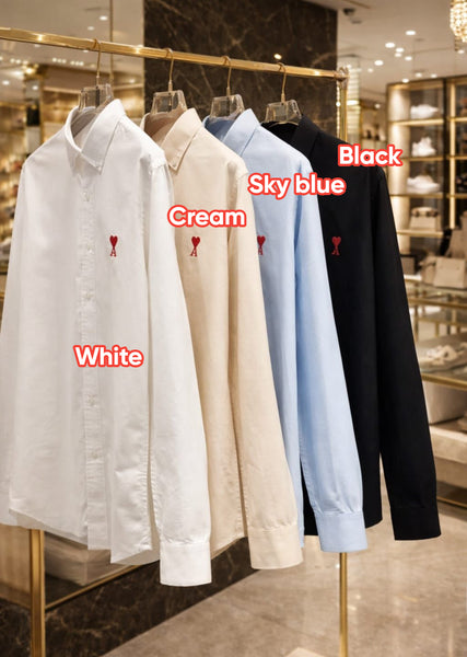 Men’s Premium Full Sleeve Casual Shirt Classic Solid Colors with Stylish Heart Logo