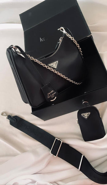 Luxurious Black Silver Chain Shoulder Bag