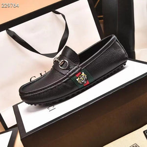 Tri-line Initial Black Leather Loafers For Men