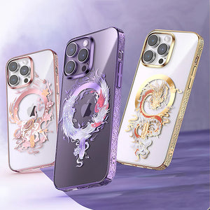 Luxury Magnetic Magsafe Dragon, Phoenix, Deer Case for iPhone 14 Series