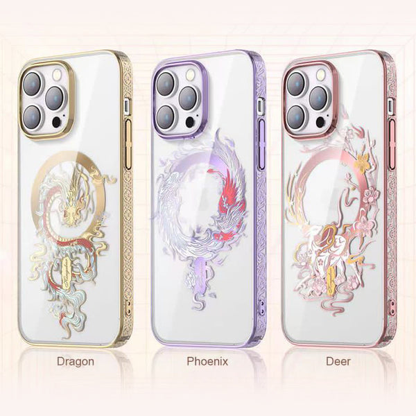 Luxury Magnetic Magsafe Dragon, Phoenix, Deer Case for iPhone 14 Series