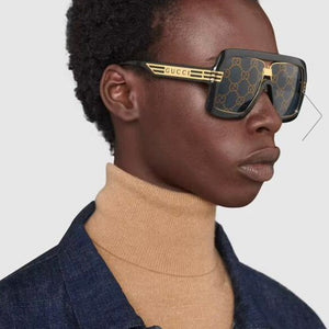 Modern Black-Gold Square Sunglasses For Unisex