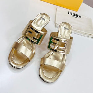 Metallic Gold Leather Baguette Slide Sandals