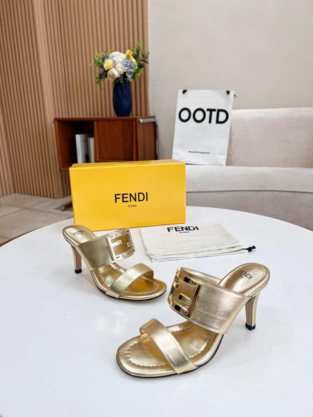 Metallic Gold Leather Baguette Slide Sandals