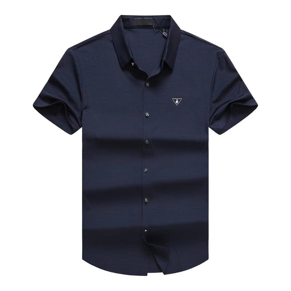 Patched Initial Short Sleeves Stretchable Formal Shirts