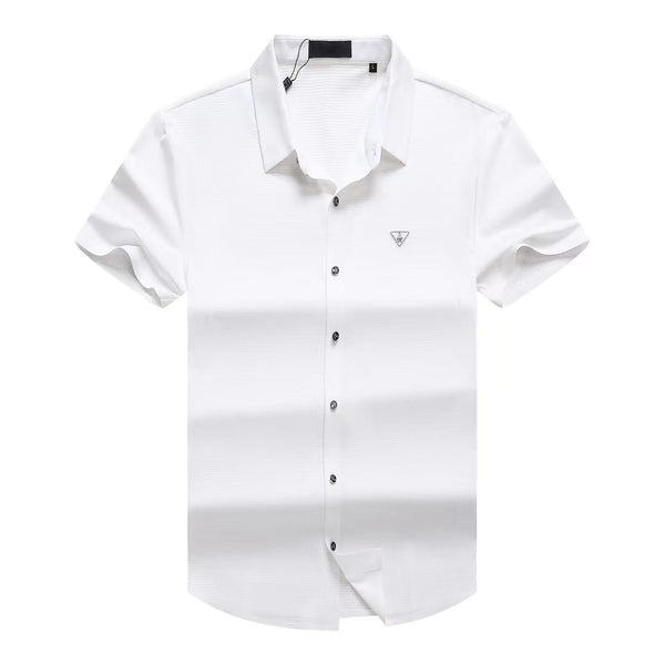 Patched Initial Short Sleeves Stretchable Formal Shirts