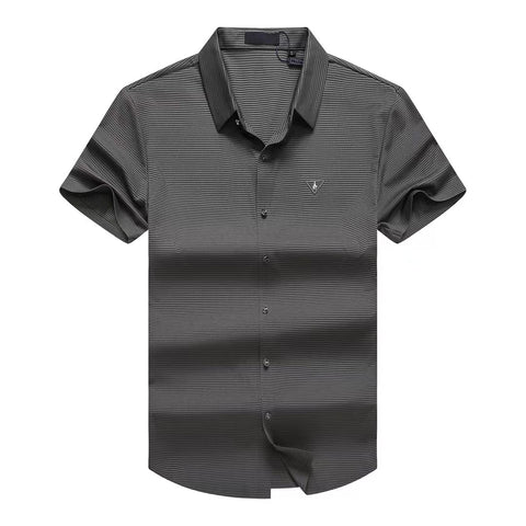 Patched Initial Short Sleeves Stretchable Formal Shirts