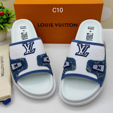 Blue And White Embossed and printed Slippers
