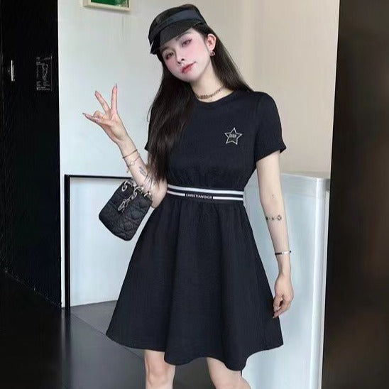 Premium Black Printed A-line Dress