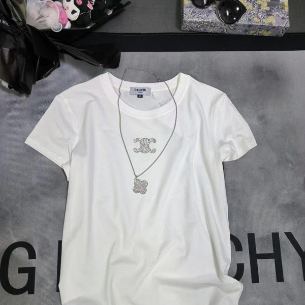 White Glittery Initial T-shirt For Women