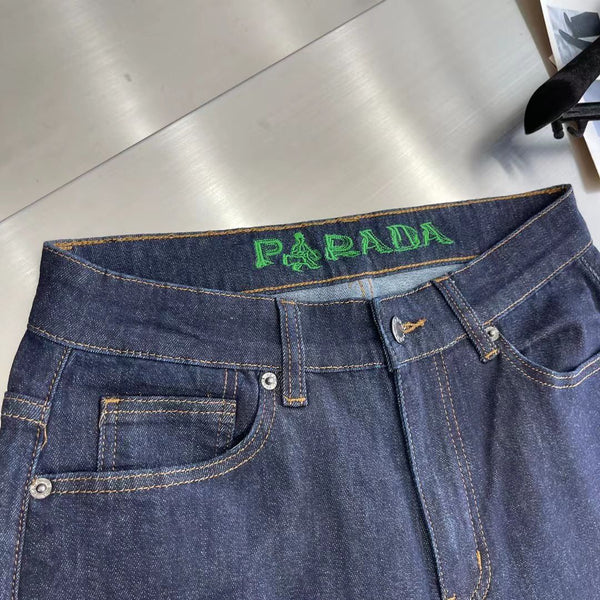 Patched Initial Stretchable Denim