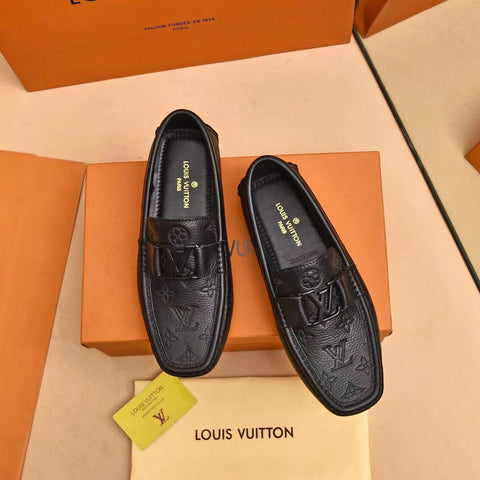Initial Embossed Black Loafers For Men