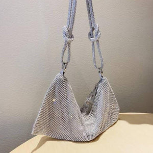 Silver Shiny Crystal Evening Clutch Bag