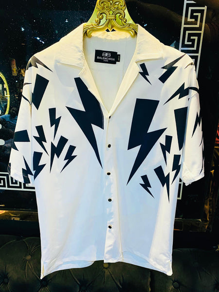 Elegance Printed Drop Shoulder  Bolt Shirt With Cuban Collar