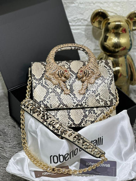 Tiger Handle  Crystal-Embellished Shoulder Bag