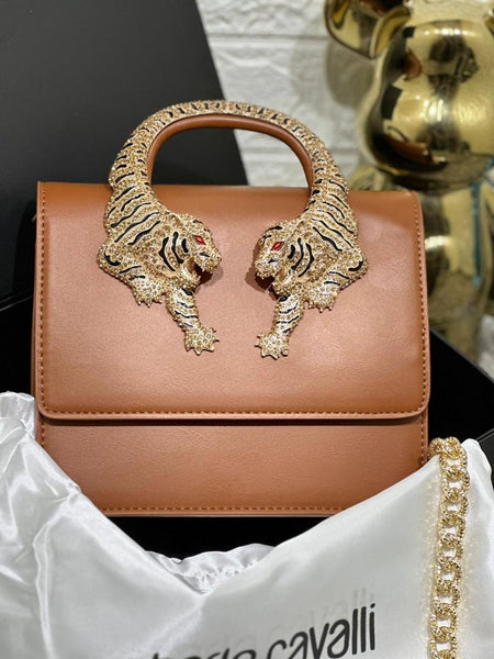 Tiger Handle  Crystal-Embellished Shoulder Bag