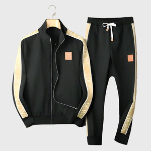 Men’s Luxury Black Tracksuit with Golden Side stripe