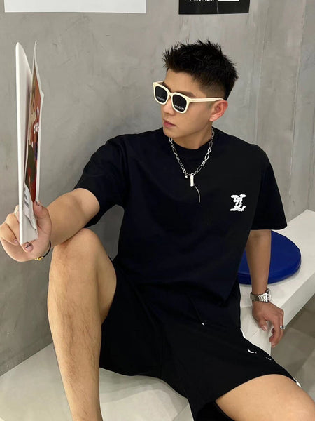 Luxury Thick Patched Logo Drop Shoulder T -shirt