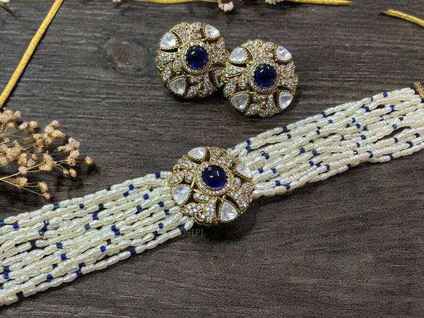 Gold Plated Kundan Studded Polki Choker Necklace Set