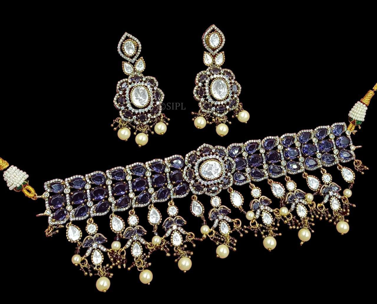 Beautiful Designer Crystal  Kundan Pearl Choker Set