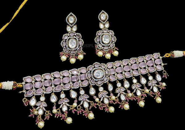 Beautiful Designer Crystal  Kundan Pearl Choker Set