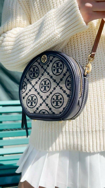 T Monogram Jacquard Petite Moon Bag