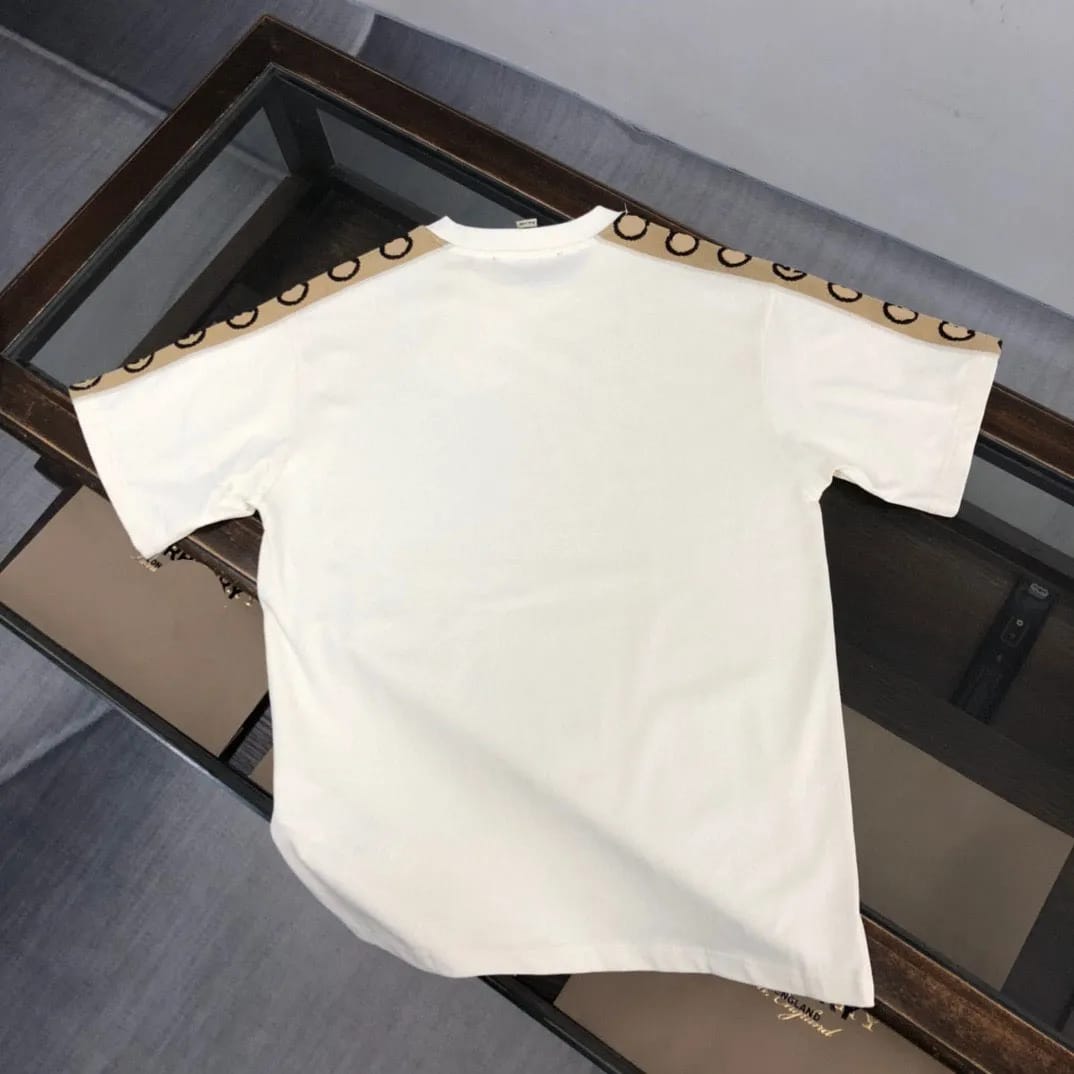 Premium  GG Interlocking Stripe White/Black Drop Shoulder  T-Shirt