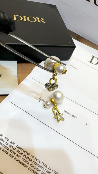 Gold Plated Heart and Star Earrings With Detachable Pearl Tops