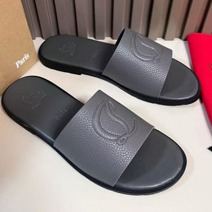Luxury Cl Logo-Embossed Leather Slides