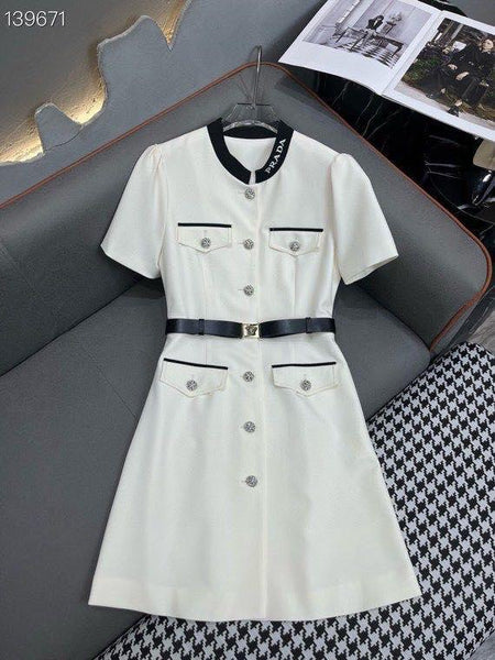 Elegant White Belted Dress Luxury Boutique Style
