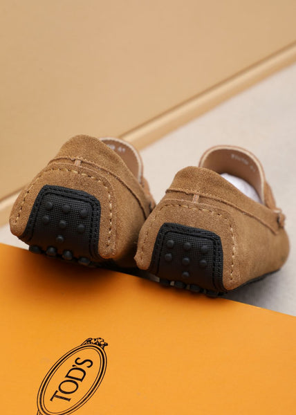 Premium Brown Suede Driving Loafers with Gold Chain Accent
