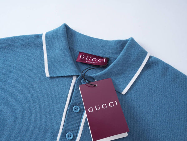 Men’s Blue Cotton Piqué Polo Shirt with Embroidered Pocket Logo