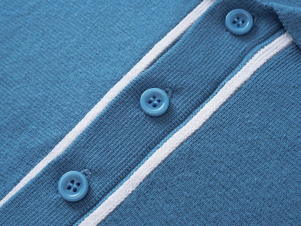 Men’s Blue Cotton Piqué Polo Shirt with Embroidered Pocket Logo