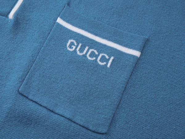 Men’s Blue Cotton Piqué Polo Shirt with Embroidered Pocket Logo