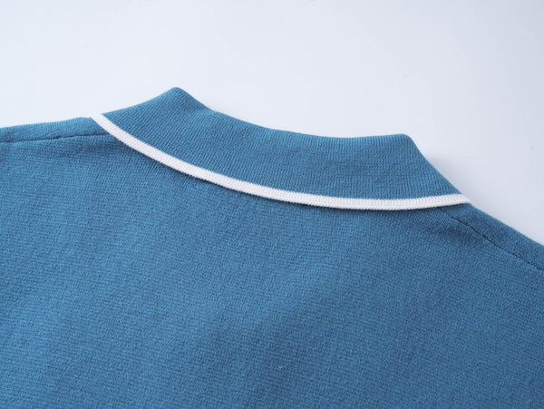 Men’s Blue Cotton Piqué Polo Shirt with Embroidered Pocket Logo