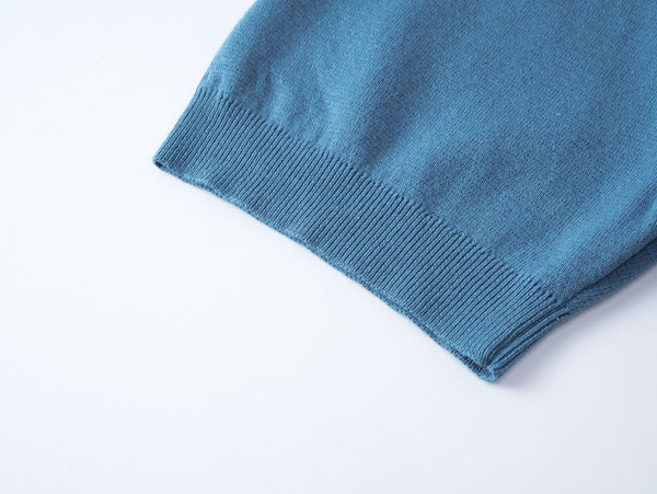 Men’s Blue Cotton Piqué Polo Shirt with Embroidered Pocket Logo