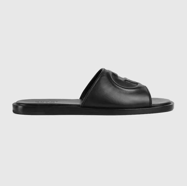 Men Luxe Black Slipper – Minimalist Embossed Design